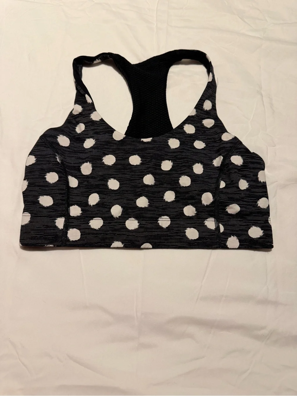 Women’s Racerback Sports Bra - Black & White Polka Dot